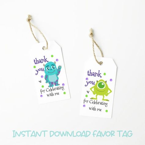 Monster Printable, Monster Inc Birthday, Monster Inc, Toddler Birthday Party, Monster Birthday Parties, Printable Favor Tags, Monster Theme, Monster Birthday, Toddler Birthday