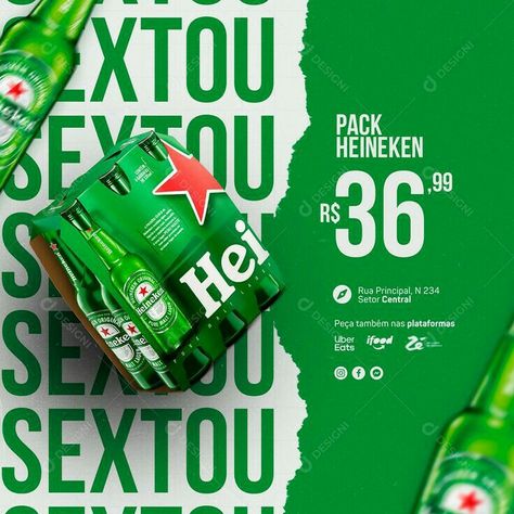 Heineken Poster, Beer Social Media, Beer Flyer, Calendar Design Layout, Post Design Social Media, Beer Promotion, Fashion Poster Design, Modern Packaging, Color Palette Challenge