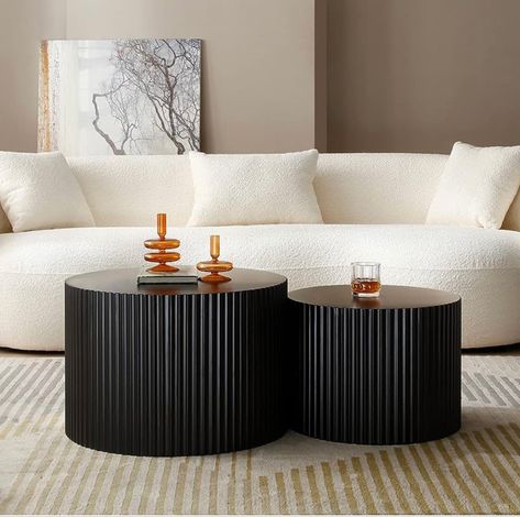 Amazon.com: kevinplus Black Round Nesting Coffee Table Set of 2 Modern Drum Side Table End Table ... Coffee Table Set Of 2, Round Wooden Coffee Table, Round Coffee Table Sets, Round Nesting Coffee Tables, Drum Side Table, Living Luxury, Nesting Coffee Table, Living Room Table Sets, Drum Coffee Table