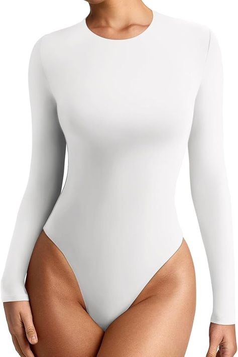 Amazon.com: REORIA Women's Long Sleeve Bodysuits Crew Neck Slim Double Lined Basic Layering Body Suits Fall Going Out Tops Winter Outfits 2024(White Small) : Clothing, Shoes & Jewelry Winter Outfits 2024, Girls Date, Tops Winter, Trendy Crewneck, Bodysuit Tops, Body Suits, Package Deal, Layering Outfits, Layered Tops