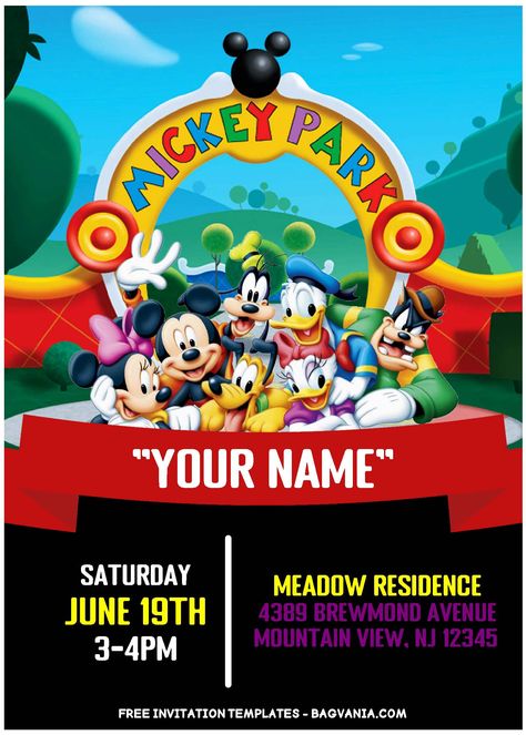 Free Mickey Mouse Printables, Mickey Mouse Clubhouse Invitations, Mickey Mouse Birthday Invitation, Mickey Mouse Themed Birthday Party, Mickey Mouse Birthday Invitations, Mickey Mouse Invitation, Disneyland Birthday, Mickey Theme, Mickey Birthday Party