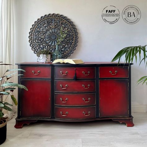 Red Painted Furniture, Red Dresser, Painted Furniture For Sale, Dresser Redo, Upcycling Furniture, Epoxy Ideas, Dixie Belle Paint Company, Golden Fleece, Striped Walls