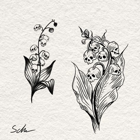 Lily Skull Tattoo, Nature Witch Tattoo, May Tattoo Ideas Birth Month, Top Of Shoulder Tattoo, Lily Of The Valley Tattoo, Sketch Tattoos, Skull Tattoo Flowers, Valley Tattoo, Tattoo Themes