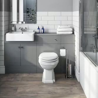 Toilet and basin units | VictoriaPlum.com Toilet And Basin Vanity Unit, Toilet Basin Combination, Combination Unit Bathroom, Integrated Toilet And Sink, Basin And Toilet Unit, Built In Toilet And Sink, Combined Toilet And Sink Unit, Bathroom Vanity Unit With Toilet, Grey Ensuite Bathroom Ideas