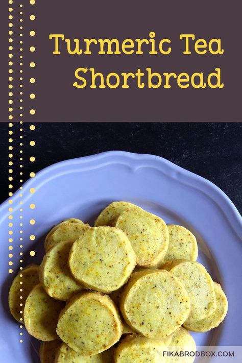 These yummy, buttery cookies get their colour from turmeric! ♥︎ fikabrodbox.com #shortbread #baking Turmeric Tea, Buttery Cookies, Baking Sheet, Us Foods, Purpose Flour, Baking Recipes, Food Processor Recipes, Dough, Oven