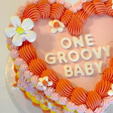 Allie Avery Price on Instagram: "One Groovy Baby!🍑💗🌼🤍🌸 Absolutely obsessed with the heart cake trend right now!🤩" Two Groovy Smash Cake, Groovy One Desserts, Groovy One Cake Smash, February 1st Birthday Ideas Girl, One Groovy Baby Birthday Cake, Groovy One First Birthday Cake, One Groovy Baby Birthday, Groovy One Cake, Baby First Birthday Themes