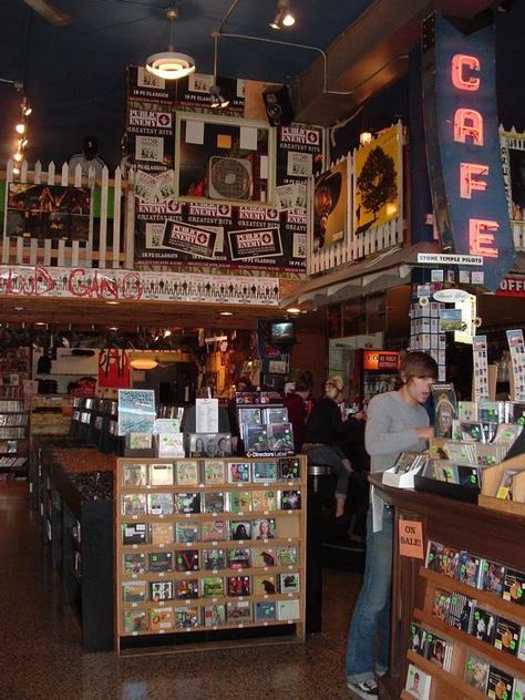 Easy Street Records Seattle, Record Store Cafe, Downtown Boy, Pnw Aesthetic, Seattle Summer, Dining Room Artwork, Cafe Photos, 90s Boots, 2024 Moodboard