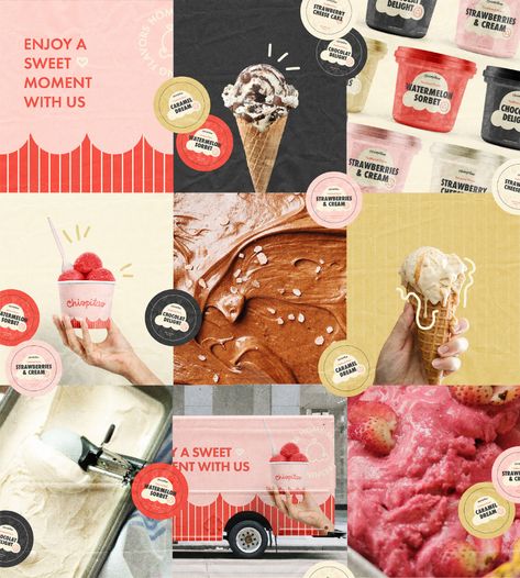 Ice Cream Shop Branding, Frozen Logo, Thrifty Ice Cream, Shop Branding Design, Gelato Brands, Element Drawing, Graphic Designer Studio, Watermelon Sorbet, Ice Cream Logo