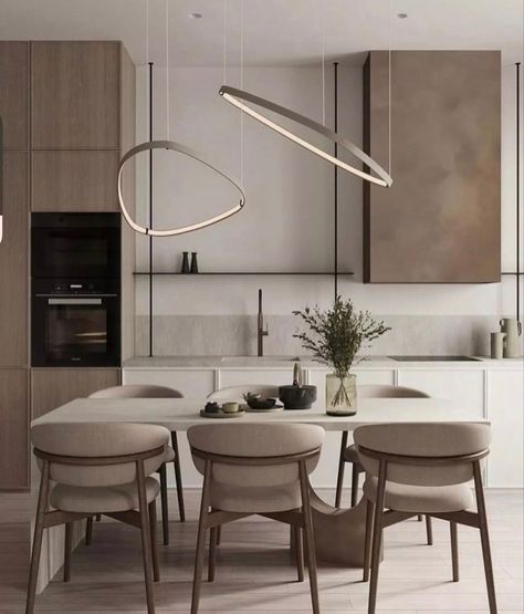 Interior design, modern home Japandi Interiors Kitchen, Minimal Dining Room, Minimal Kitchen Design, Minimal Kitchen, Minimalist Dining Room, Dinning Room Design, Townhouse Designs, Dining Room Interiors, House Design Kitchen