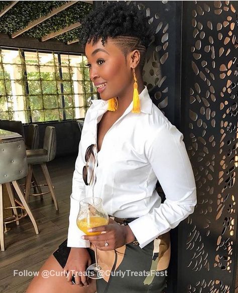 Radiant.  @lamiez_holworthy Braids With Shaved Sides, Shaved Hair Designs, Shaved Side Hairstyles, Tapered Natural Hair, Natural Hair Cuts, Tapered Hair, Natural Hair Short Cuts, Tapered Haircut, Perm Rods