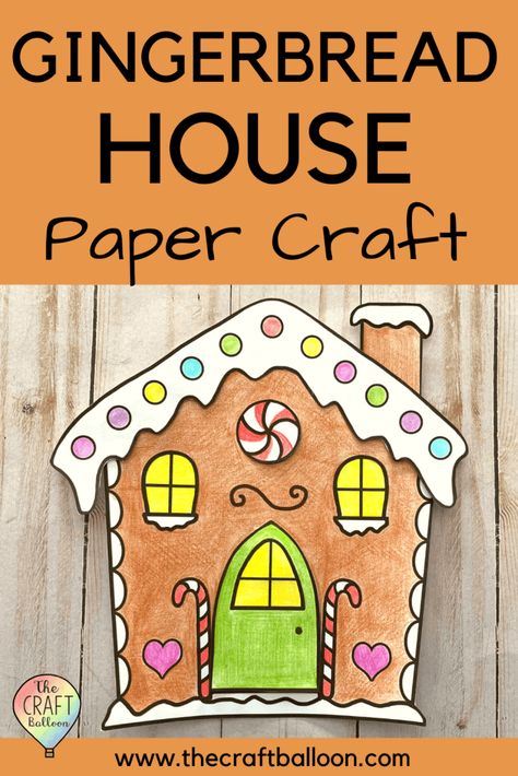 Gingerbread paper craft Easy Gingerbread Houses For Kids To Make, Gingerbread House Crafts For Kids, Gingerbread House Craft Preschool, Gingerbread Crafts For Kids, Gingerbread House Craft For Kids, Gingerbread House Printable, House Paper Craft, Paper Gingerbread House, Gingerbread House Template Printable