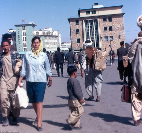 Mr Pommery returned to Afghanistan in 1974 with his wife and friends. This fascinating image, taken outside the Spinzar Hotel in Kabul, shows a woman wearing western clothes as she walks along the street Afghanistan Culture, Iranian Women Fashion, Local Girls, Alexander The Great, Cultural Diversity, South Asia, World Cultures, Travel News, Western Outfits