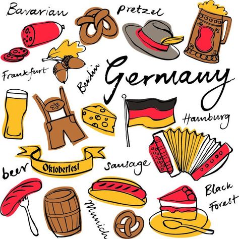 German Art Traditional, Germany Drawing, German Symbols, German Things, German Study, School Book Covers, Drawing Ideas Easy, Oktoberfest Party, Germany Flag