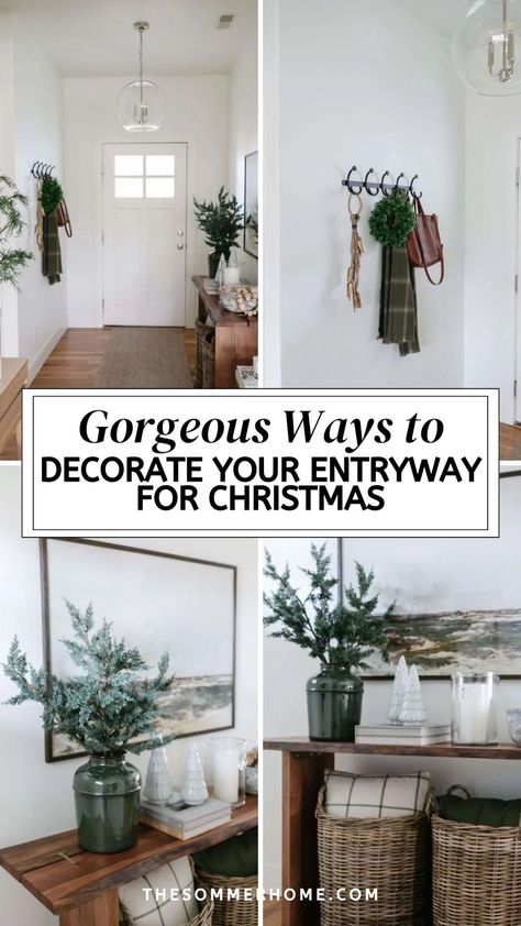 Transform your entrance into a festive masterpiece with these Christmas Decor ideas. Elevate your space with a stunning Christmas Entryway Table, perfectly styled to greet guests with holiday cheer. Explore Seasonal Decor that adds warmth and charm to your entrance, making it the perfect spot to showcase your Christmas spirit. Entry Christmas Decor Entryway, Christmas Entryway Table, Christmas Entryway Decor, Holiday Entryway Decor, Holiday Entryway, Entryway Decor Ideas, Chic Christmas Decor, Christmas Entryway, Mudroom Decor