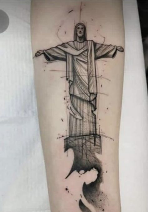 Rio Tattoo Ideas, Brazil Tattoo Ideas, Rio Tattoo, Tattoo Homme, Back Tats, Framed Tattoo, Minimal Tattoo Design, Jesus Tattoo, Christ The Redeemer