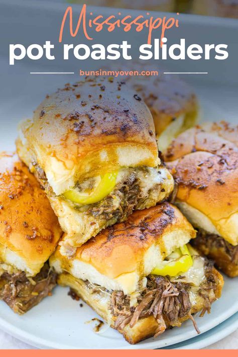 Mississippi Roast Sliders, Mississippi Pot Roast Sliders, Roast Beef Sliders Hawaiian Rolls Au Jus, Roast Sliders, Pot Roast Sliders, Sweet Hawaiian Rolls, Sliders Recipes Beef, Pot Roast Sandwiches, Sliders Recipes Hawaiian Rolls