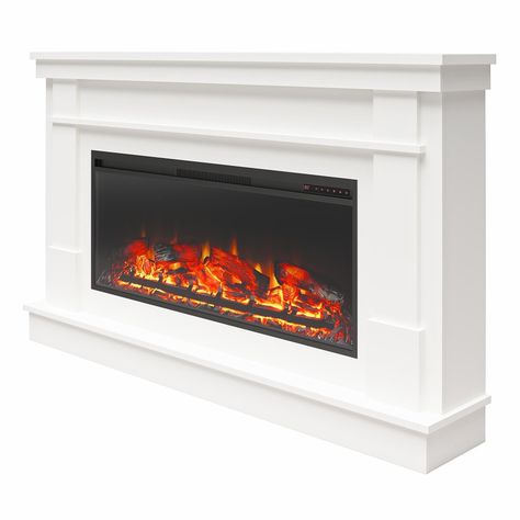 Space Heater Fireplace, Linear Electric Fireplace, Electric Fireplace With Mantel, Fireplace White, Mantel Surround, Contemporary Craftsman, White Tv Stands, Linear Fireplace, Electric Fireplace Insert