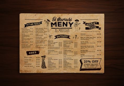 Placemat Template, Mexican Food Menu, Gourmet Tacos, Mexican Bar, Diner Menu, Artisan Bakery, Coffee Shop Branding, Burger Menu, Rustic Restaurant