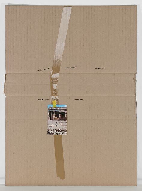 Jaques Bagios, ... How Deep Is Your Love, 2020, Packing tape, postcard and electric tape on corrugated cardboard, 31.5 x 23.6 in approx. (ca. 80 x 60 cm). www.jaquesbagios.org #casualistpainting #provisionalpainting #newcasualism Packing Tape, Corrugated Cardboard, X 23