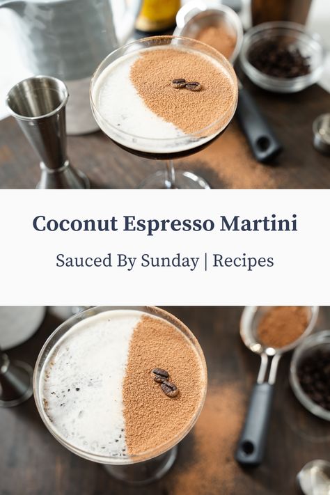 Coconut Espresso Martini, Coconut Espresso, Coconut Vodka, Espresso Martini Recipe, Cocktail And Mocktail, Boozy Drinks, Fancy Drinks, Martini Recipes, Mixed Drinks Recipes