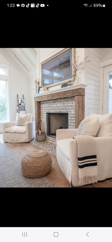 Cottage Landscaping, Brick Fireplace Makeover, Farmhouse Fireplace, At Your Own Pace, Fireplace Remodel, Your Own Pace, Home Fireplace, Fireplace Makeover, Old Barn