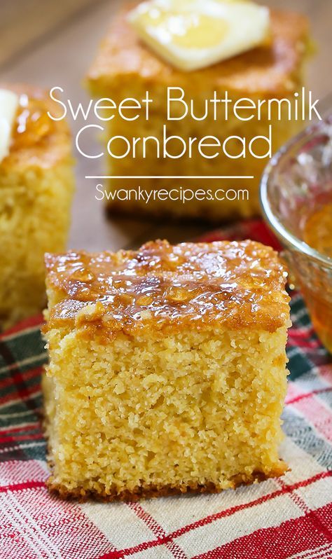 Serve up this classic southern dish of Sweet Buttermilk Cornbread. Made with warm butter, sugar, cornmeal and other classic ingredients. Once you try thi Sweet Buttermilk Cornbread, Savory Cornbread Recipe, Easy Buttermilk Cornbread, Cornbread Sweet, Easy Homemade Cornbread, The Best Cornbread, Southern Cornbread Recipe, Best Cornbread, Southern Style Cornbread