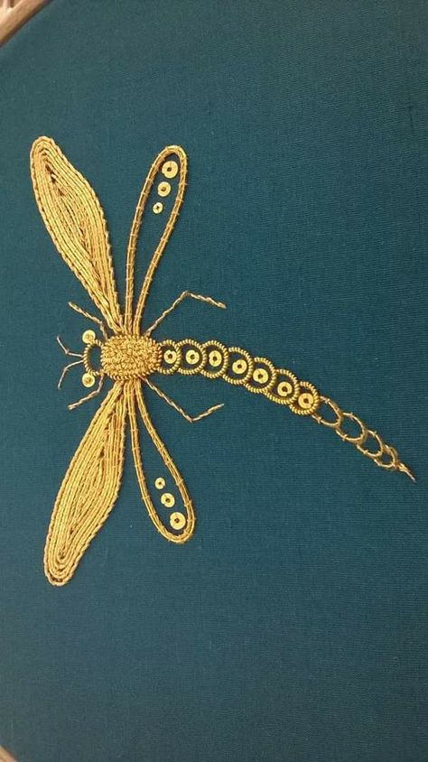 Embroidered Dragonfly, Gold Work Embroidery, Basic Embroidery, Upcycle Clothes Diy, Diy Embroidery Designs, Bead Embroidery Tutorial, Crazy Patchwork, Needle Crafts, Basic Embroidery Stitches