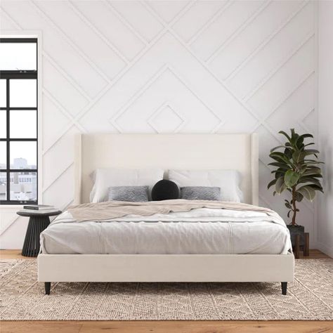 Kaysaun King Upholstered Wingback Bed Queen Bed Dimensions, Wingback Bed, Tall Headboard, Wingback Headboard, Bed Dimensions, Padded Headboard, Wood Bed Frame, Wood Beds, Platform Bed Frame