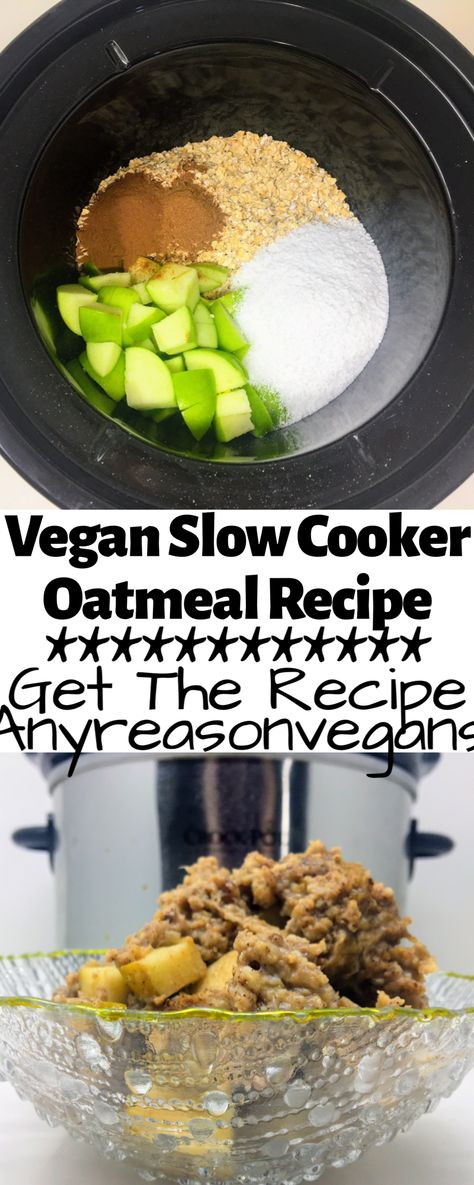 Vegan Slow Cooker Oatmeal, Crockpot Vegan Breakfast, Vegan Slow Cooker Breakfast, Vegan Crockpot Breakfast Recipes, Breakfast Recipes Crockpot, Crock Pot Oatmeal, Slow Cooker Oatmeal Recipes, Oatmeal Recipes Crockpot, Oatmeal With Apples