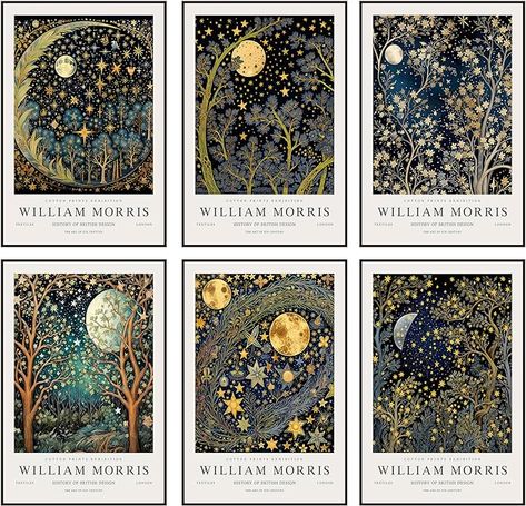 Amazon.com: William Morris Moon & Stars Print Wall Art Canvas Posters Prints Abstract Flowers Pictures Paintings Vintage Oil Wall Decor for Bedroom Unframed (Stars & Moon, 8X12): Posters & Prints Whimsigoth Wall Prints, Prints Bedroom, Whimsigoth Wall Art, Art Wall Inspiration, Moon Wall Painting, Painted Stars, Diy Bedroom Art, Moon Wall Print, Wall Decor Inspiration