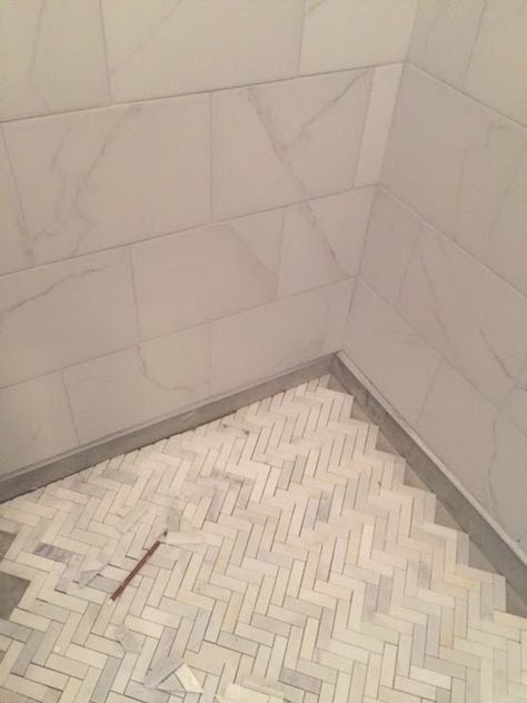 Small Herringbone Tile Floor, Marble Mosaic Shower Floor, Bathroom Tile Herringbone, Mosaic Tile Shower Floor, Herringbone Shower Floor, Herringbone Shower Tile, Ceramic Shower Tile, Mosaic Shower Floor, Herringbone Tile Bathroom