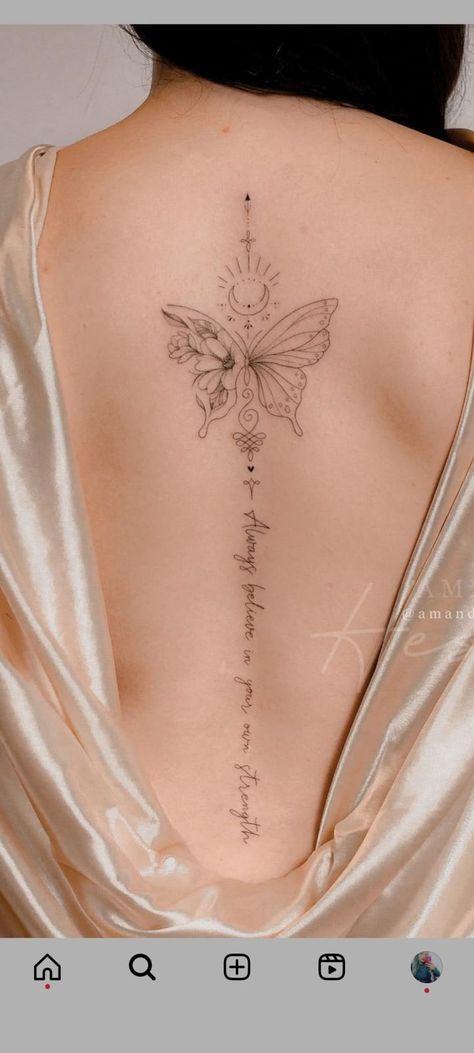 Spine Tattoo Quotes, Font Tato, Back Tattoos Spine, Feminine Back Tattoos, Rare Tattoos, Tato Dengan Makna, Composition Techniques, Tattoos Infinity, Tattoos For Women Flowers