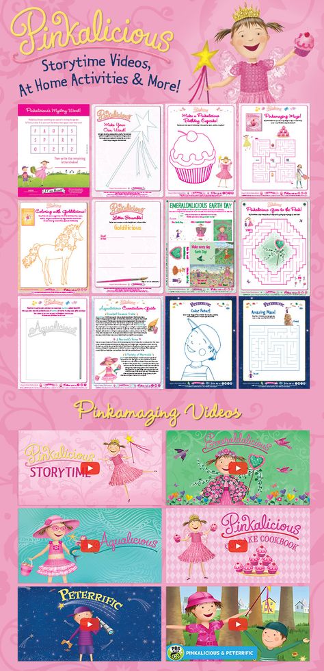 Pinkalicious Resources: Storytime Videos, At Home Activities, and More! Pinkalicious Activities, Shopaholic Quotes, At Home Activities, Rhyming Games, Fairy Pouch, Cupcake Coloring Pages, Mystery Word, Spelling Games, Stuck At Home