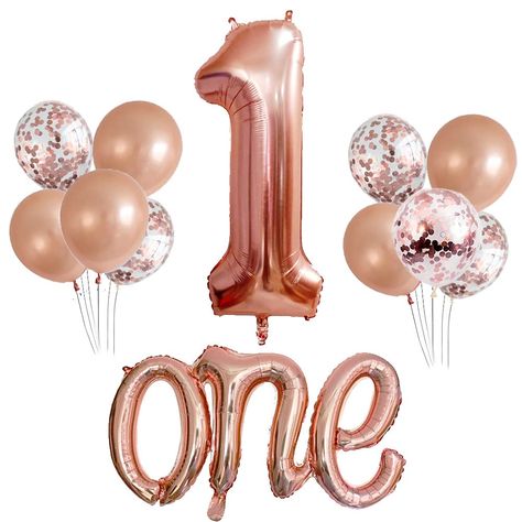 Number 1 Balloon, First Birthday Balloons, 1st Birthday Balloons, Happy Birthday Decor, Gold First Birthday, Anniversary Favors, 1 Balloon, Gold Confetti Balloons, One Balloon