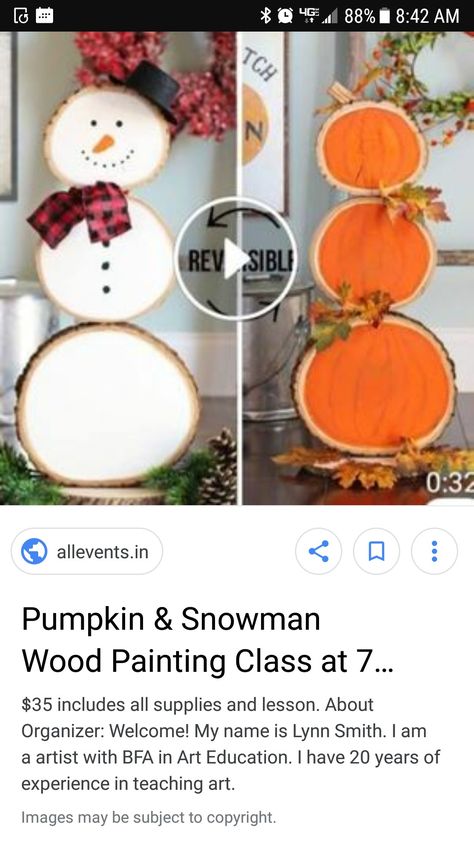 Wood Slice Pumpkins, Wood Slice Decor, Dekorasi Halloween, Wood Slice Crafts, Wood Logs, Fall Crafts Diy, Snowman Decorations, Thanksgiving Crafts, Fall Decor Diy