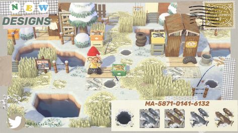 “The best way to pass time on ChunkyRice is to ice fish!🤗💕I released a small batch of new designs if you would like to try ice fishing on your island!🥰includes an ice fishing hole & a few caught fish with & without paper! Enjoy!🤗 #ACNH #ACNHDesigns #どうぶつの森 #acnhinspo” Acnh Ice Fishing, Acnh Christmas Code, Acnh Winter, Fishing Hole, Sea Holly, Acnh Codes, Winter Cottage, Winter Inspo, Ice Fishing