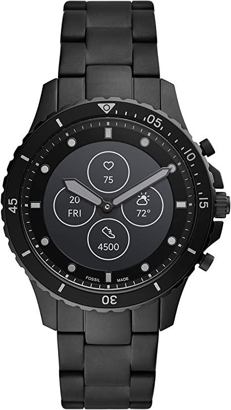 Amazon.com: Fossil Men's 44MM FB-01 HR HR Heart Rate Stainless Steel Hybrid HR Smart Watch, Color: FB-01 - Black (Model: FTW7017): Watches Smart Watch Apple, Weather Update, Black Model, Black Stainless Steel, Casio Watch, Heart Rate, Smartwatch, Watch Bands, Smart Watch