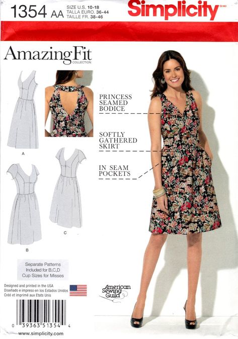 Simplicity+1354+Misses/Womens+Dress+Individual+Cup+Sizes+Sewing+Pattern+in+sizes+10-18 Plus Size Summer Fashion, Princess Seam Dress, Simplicity Patterns Dresses, Simplicity Dress, Miss Dress, Simplicity Sewing, Simplicity Sewing Patterns, Sewing Pattern Sizes, Simplicity Patterns