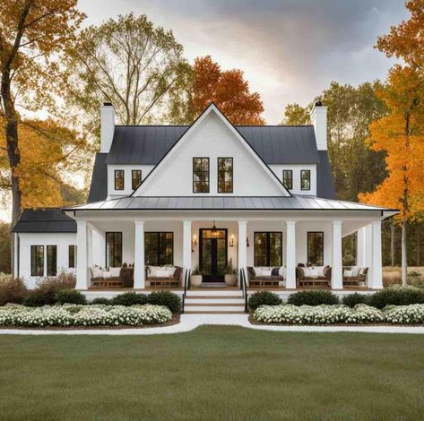 Traditional Modern Home, Country House Exterior, Modern Cottage Homes, Dream House Modern, Big Cottages, Winter House Exterior, Design Decor Ideas, Dream Life House, Cottage Style Homes