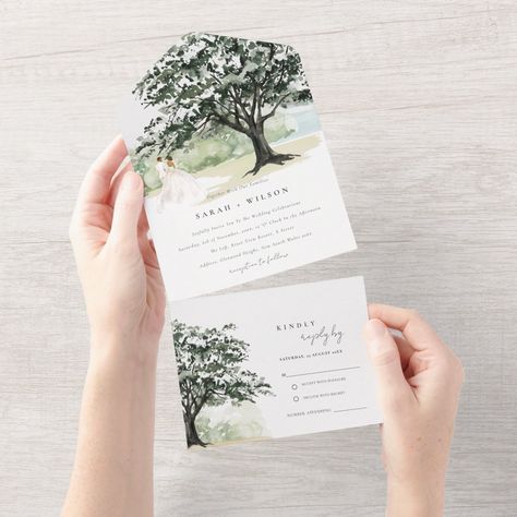 Pastel Couple Floral Garden Tree Botanical Wedding All In One Invitation Wedding Qr Code, Oak Tree Wedding, Landscape Wedding, Italy Landscape, River Landscape, Cruise Wedding, Country Landscaping, The Embrace, Lavender Wedding