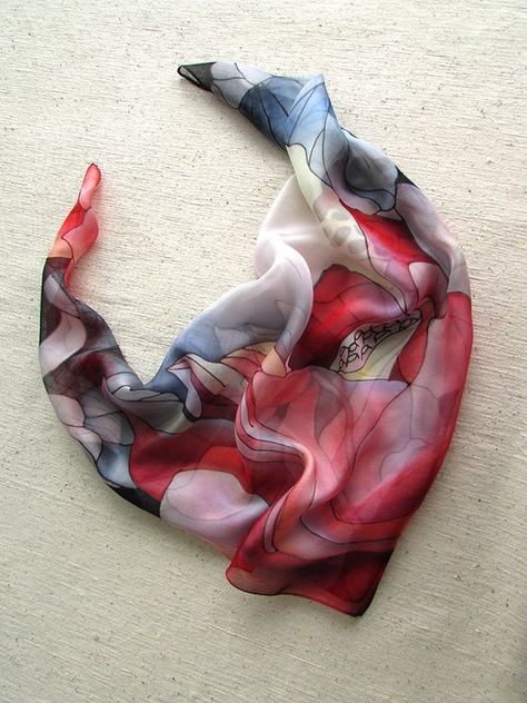 Red Silk Scarf, Rose Scarf, Red Lotus, Silk Chiffon Scarves, Hand Painted Scarves, Elegant Scarves, Art Scarves, Painted Scarf, Silk Scarf Painting