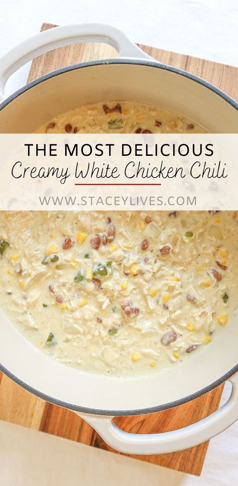 Chicken Chili With Cream Cheese, Chili With Cream Cheese, White Bean Recipes, Fall Meals, Creamy White Chicken Chili, White Chili, Cold Weather Food, Leftover Turkey Recipes, Cooking For A Crowd