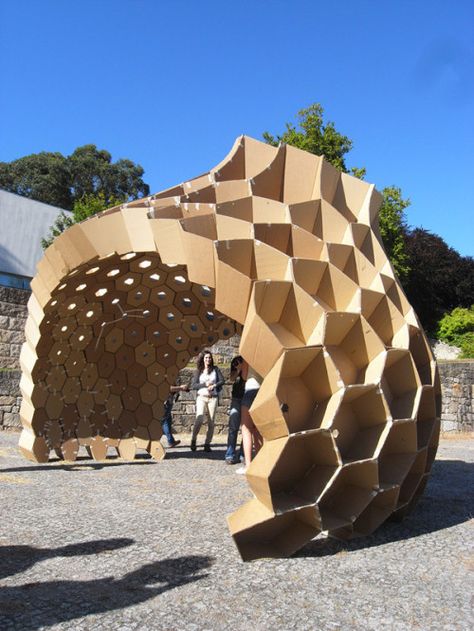 Constructive Geometry Pavilion | University of Porto College of Architecture Bee Hive Architecture, Hexagonal Structure, Dome Structure, Cardboard Design, Pavilion Architecture, Pavilion Design, Cardboard Sculpture, Parametric Architecture, Digital Fabrication