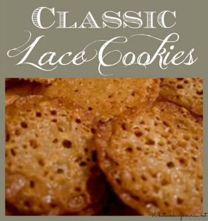 Classic lace cookies are named after the lace like holes that form as they bake. They are very fragile and delicate. They have an exquisite almond taste. Cookie Recipes Holiday, Lace Cookies Recipe, Christmas Cookie Recipes Holiday, Whats Cooking, Lace Cookies, Recipes Holiday, Christmas Cookie Recipes, Cookie Spread, Almond Flavor