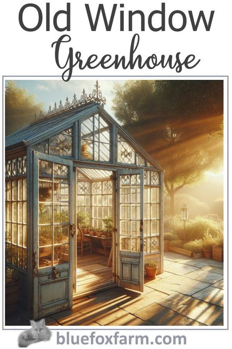 Greenhouse Out Of Windows, Greenhouse Made From Old Windows, Old Window Greenhouse, Salvaged Windows, Window Greenhouse, Fox Farm, Country Garden Decor, Upcycle Garden, Crackle Painting