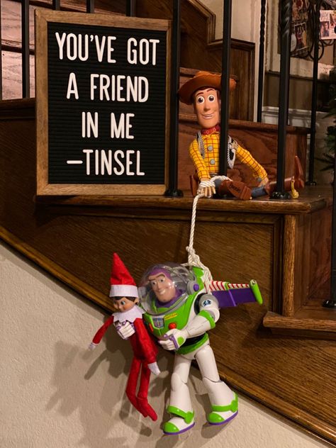 Elf On The Shelf With Toy Story, Toy Story Elf On The Shelf Ideas, Elf On The Shelf Mickey Mouse, Toy Story Elf On The Shelf, Elf On The Shelf Toy Story, Elf Ideas Easy, Disney Parade, Elf Movie, Xmas Elf