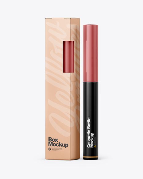 Cosmetic Packaging Box with Lipstick Mockup – Front View Highlighter Packaging, Lipstick Packaging Design, Concealer Packaging, Lipstick Box Packaging, Lipstick Mockup, Lipstick Packaging, Lipstick Nail, Package Mockup, Lipstick Box