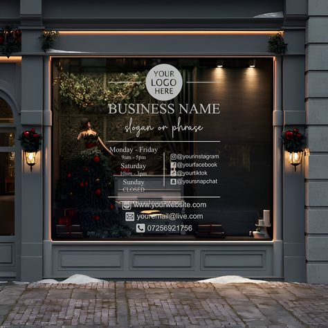 Small Store Ideas Shops Retail Design, Restaurant Window Display, Bar Exterior Design Store Fronts, Boutique Store Front Ideas Entrance, Shop Window Decals Store Fronts, Lights Around Window, Window Signs For Business, Business Front Door Signage, Cafe Window Decal