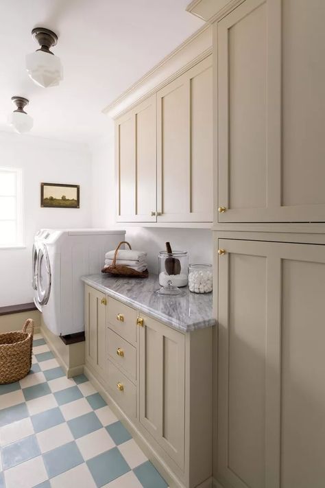 21 Best Laundry Room Paint Colors for a Fresh Space Laundry Room Paint Color, Checkered Floor, Kid Bathroom, Checkerboard Floor, Mudroom Laundry Room, French Country Kitchens, Tudor Style Homes, Mudroom Laundry, Laundry Mudroom