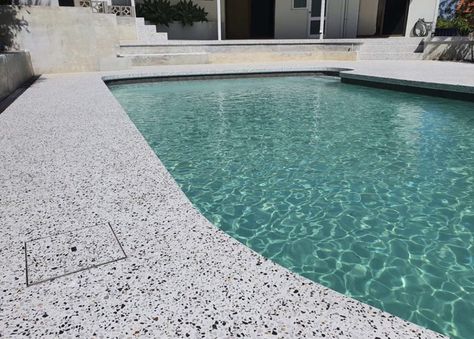 Outdoor Concrete Floors, Pool Decking Concrete, Honed Concrete, Pool Surround, Tropical Pool Landscaping, Pool Surrounds, Pool Paving, Concrete Swimming Pool, Outdoor Pool Area